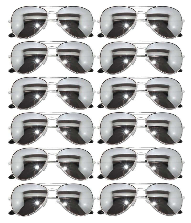 OWL 12 Pack Bulk Aviator Sunglasses Metal Gold, Silver, Black Frame for Men Women Party Glasses - Image 1